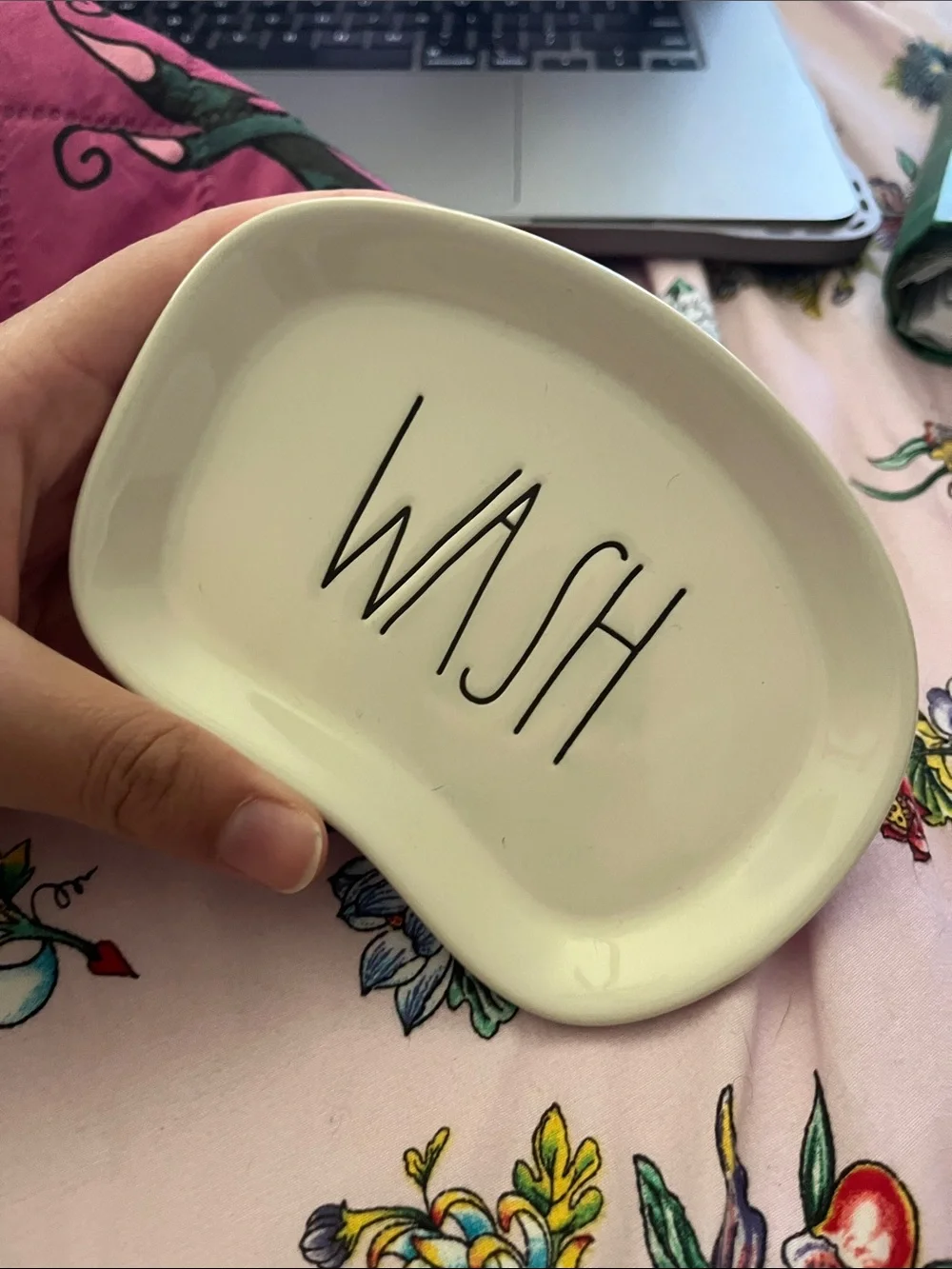 Rae Dunn White Ceramic Soap Tray with WASH Lettering